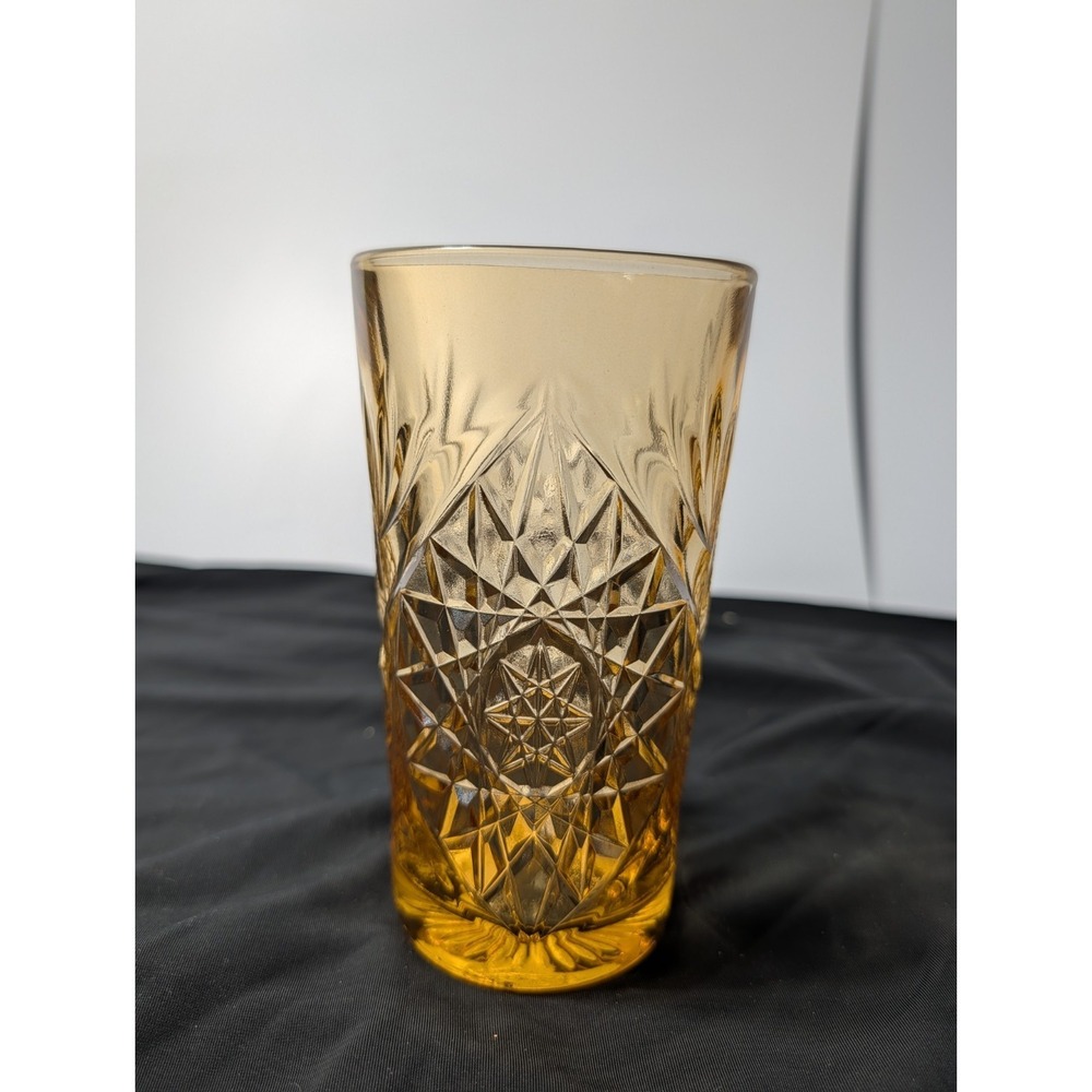 Vintage Libbey Hobstar Amber Cooler Glass 16oz Starburst Highball Tumbler‎